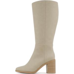 Soda “Study” ~ Women Pointed Toe Low Heel Knee-High Boot with Side Zipper(Stone Nubuck)