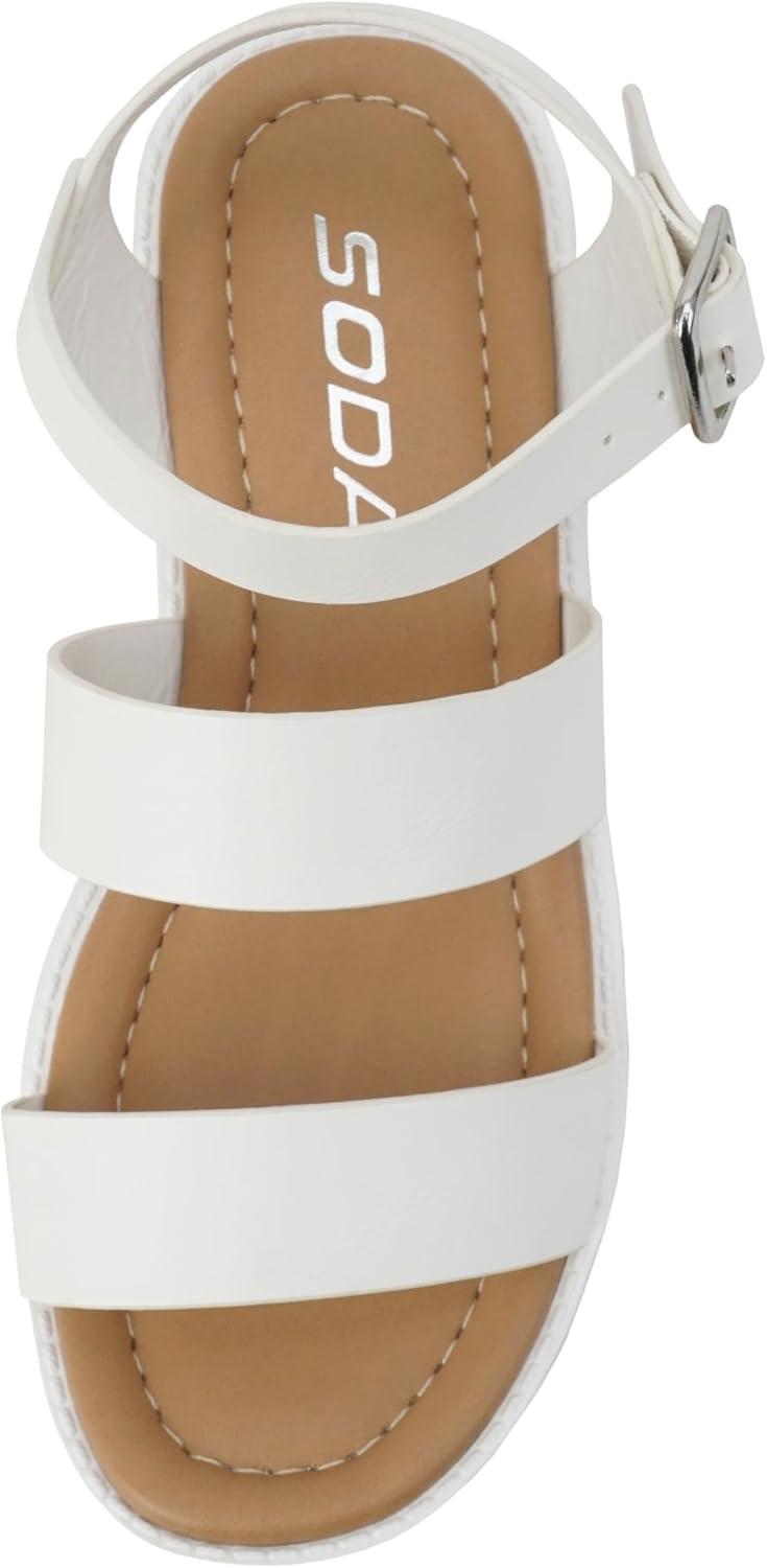 imageSoda ACCOUNT2  Little KidsChildrenGirls Open Toe Two Bands Lug sole Fashion Block Heel Sandals with Adjustable Ankle StrapWhite Pu