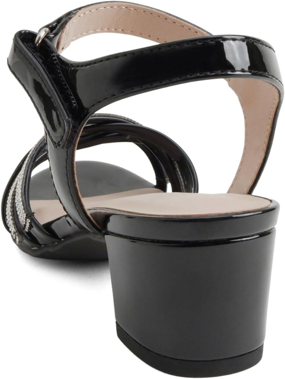 imageSoda Hall2  Little KidsChildrenGirls Open Toe Rhinestone MultiStrap Low Heel Dress SandalBlack Patent