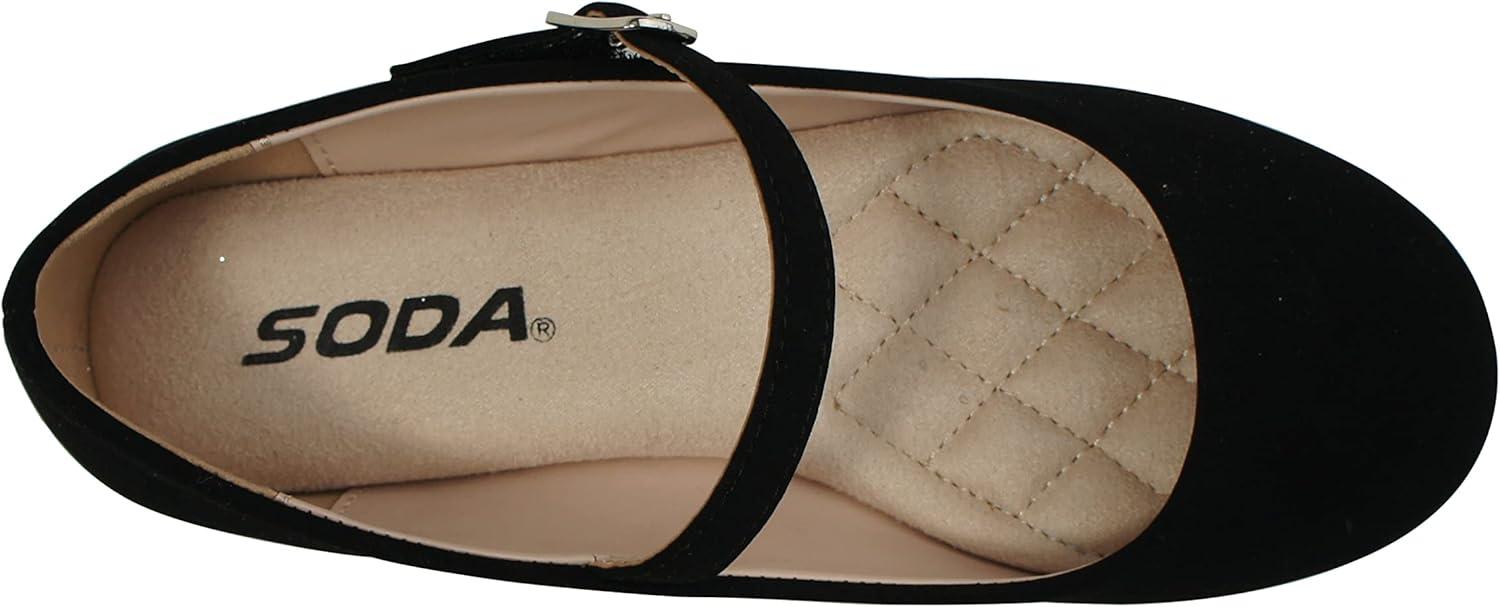imageSoda Hookup2 KidsChildrenGirls Fashion Classic Mary Jane Flat Rounded Ballet ShoesBlack Nubuck