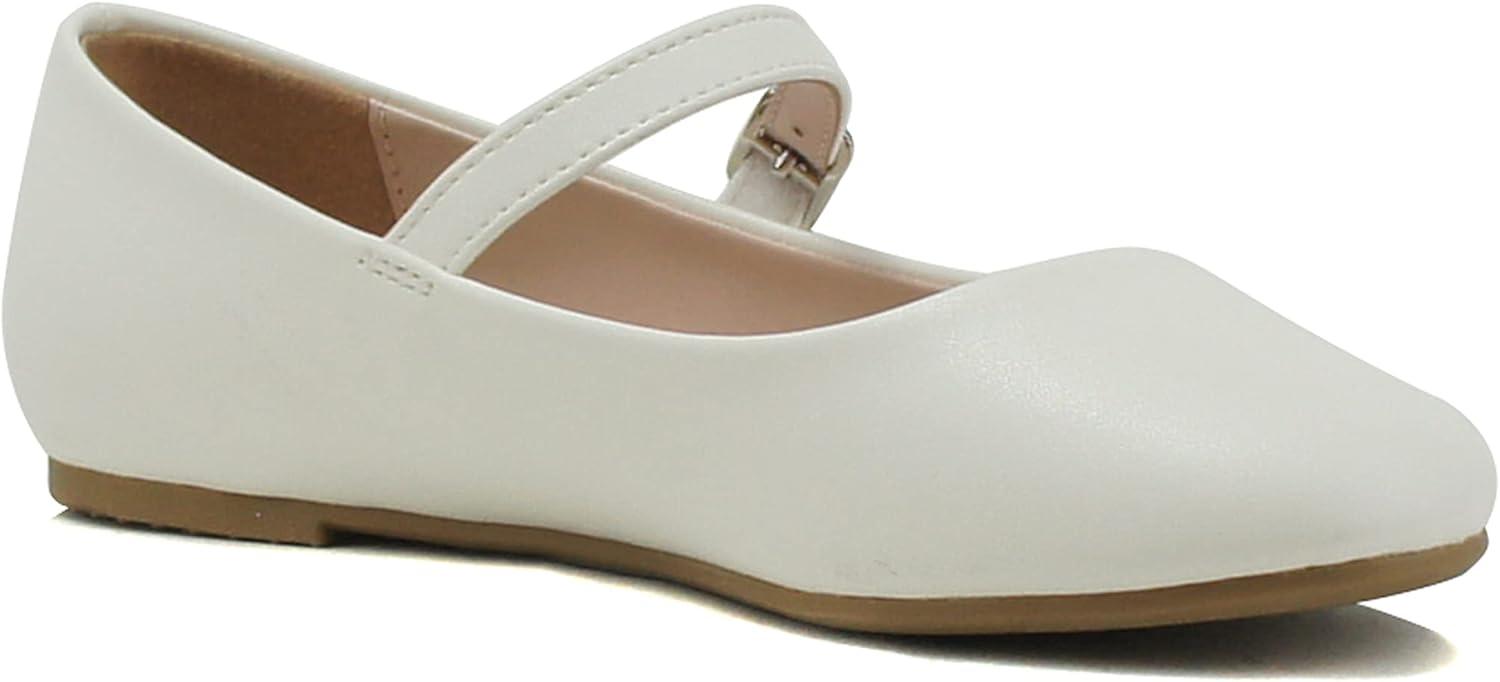 imageSoda Hookup2 KidsChildrenGirls Fashion Classic Mary Jane Flat Rounded Ballet ShoesWhite Pu