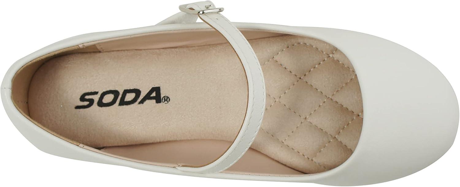 imageSoda Hookup2 KidsChildrenGirls Fashion Classic Mary Jane Flat Rounded Ballet ShoesWhite Pu