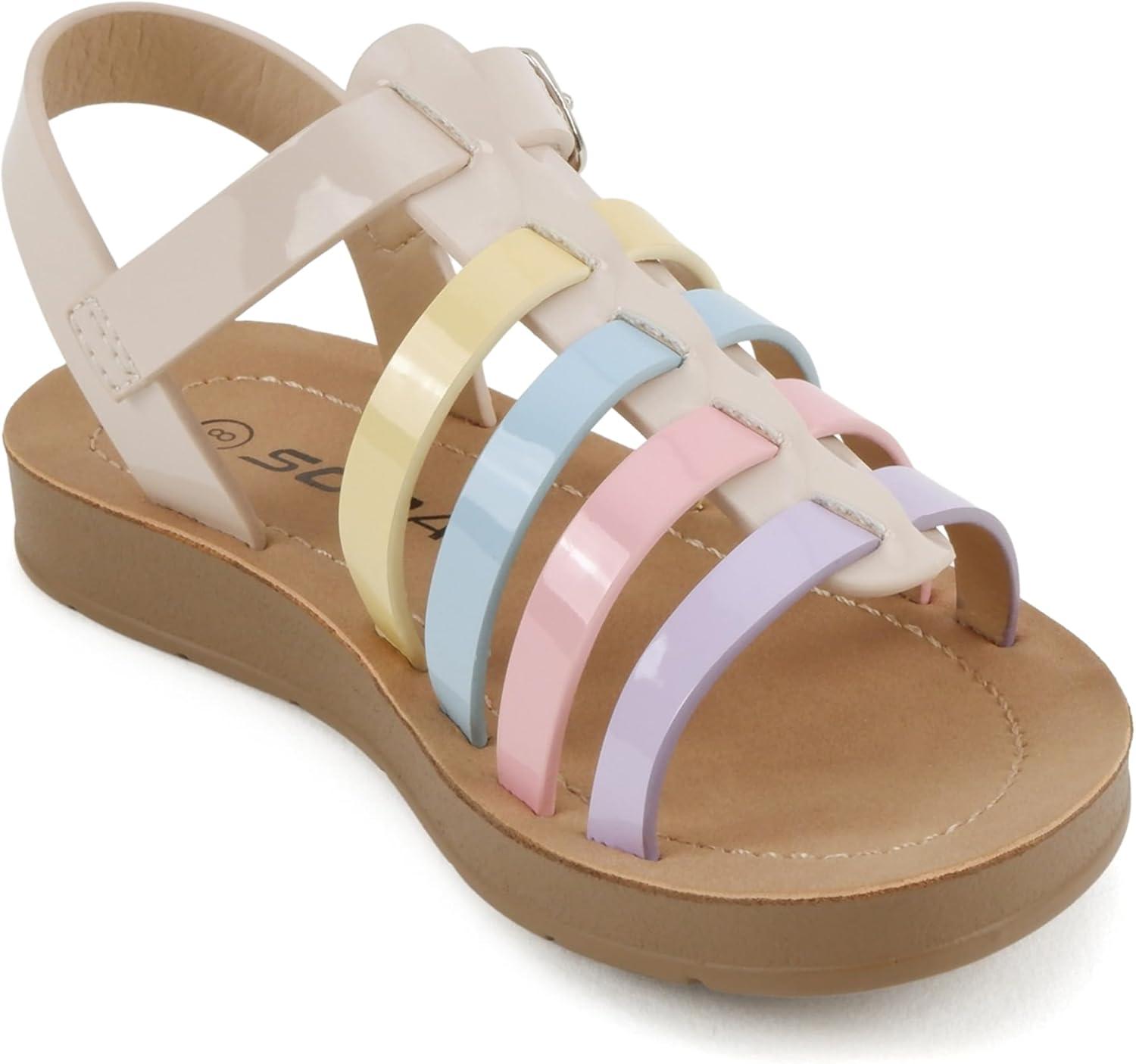 imageSoda Morli2q  Little KidsChildrenGirls Open Toe MultiStrap Slide SandalBeige Multi Patent