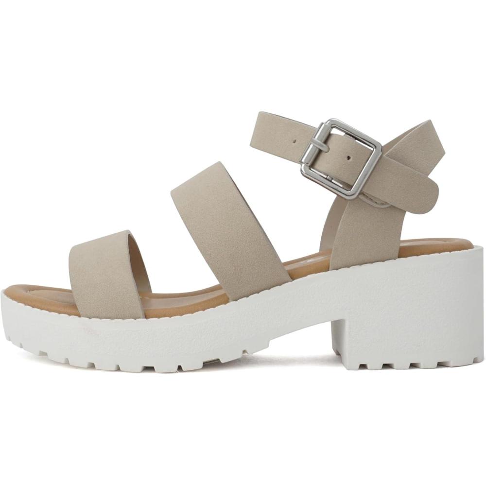 imageSoda ACCOUNT2  Little KidsChildrenGirls Open Toe Two Bands Lug sole Fashion Block Heel Sandals with Adjustable Ankle StrapSand Nbpu