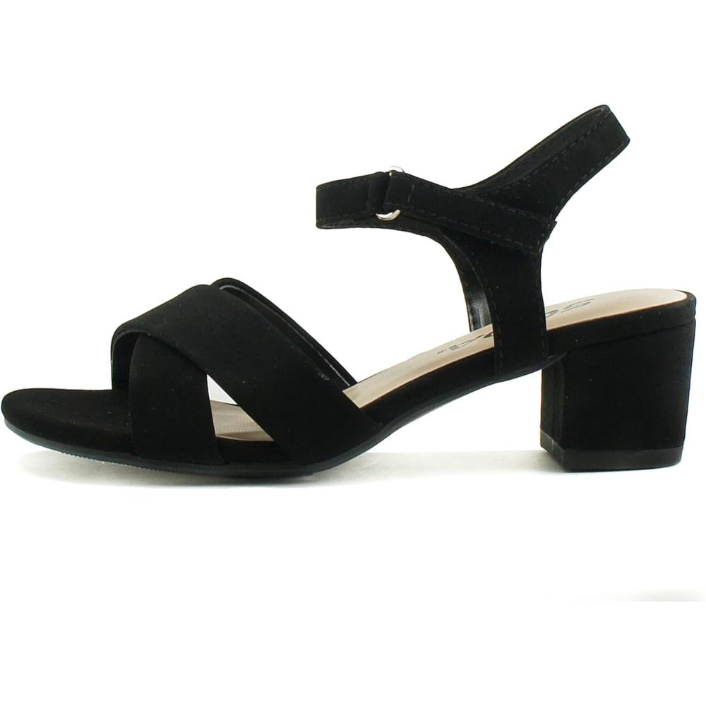 imageSoda KidsChildrenGirls AIDA2 Crisscross band Soft Comfortable Sole with Ankle Buckle Strap Block Heel Sandals ShoesBlack Nubuck