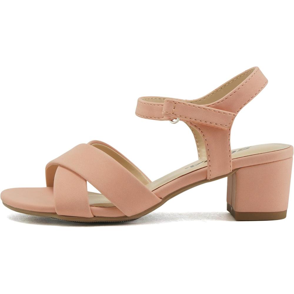 imageSoda KidsChildrenGirls AIDA2 Crisscross band Soft Comfortable Sole with Ankle Buckle Strap Block Heel Sandals ShoesDblush Nbpu