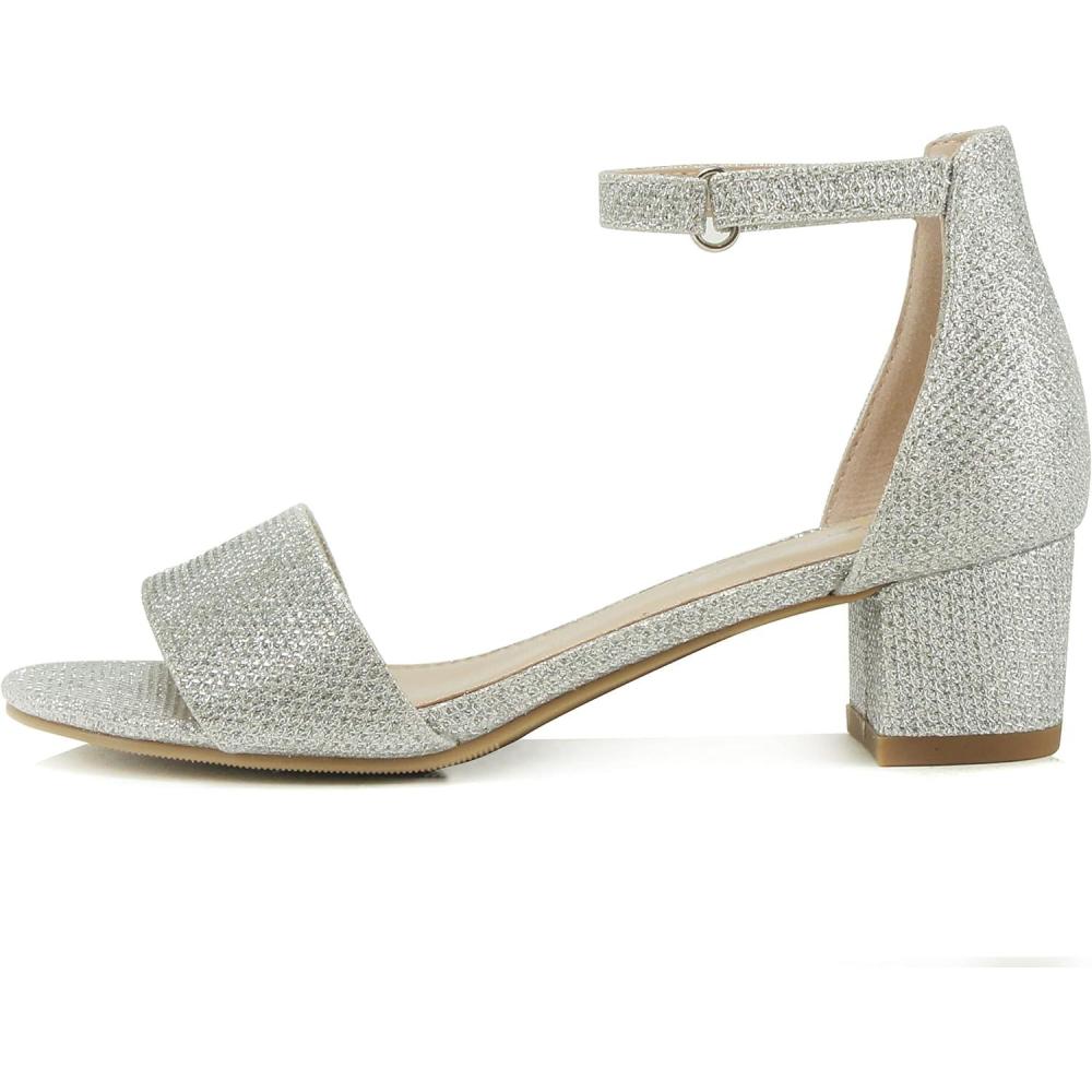 imageSoda KidsChildrenGirls KICK2 Wide band Comfortable Sole with Velcor Ankle Strap Block Heel Counter Back Fashion Sandals ShoesSilver Shimmer