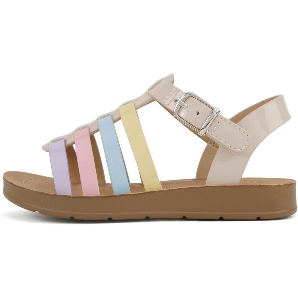 imageSoda Morli2q  Little KidsChildrenGirls Open Toe MultiStrap Slide SandalBeige Multi Patent