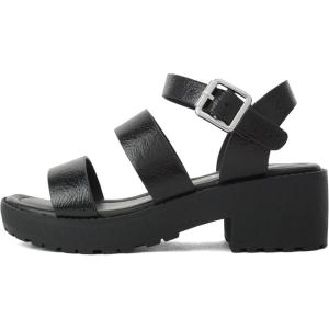 Soda ACCOUNT-2 ~ Little Kids/Children/Girls Open Toe Two Bands Lug sole Fashion Block Heel Sandals with Adjustable Ankle Strap(Black Pebble Pu)