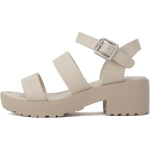 Soda ACCOUNT-2 ~ Little Kids/Children/Girls Open Toe Two Bands Lug sole Fashion Block Heel Sandals with Adjustable Ankle Strap(Dk Nude Pu)
