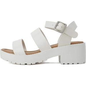 Soda ACCOUNT-2 ~ Little Kids/Children/Girls Open Toe Two Bands Lug sole Fashion Block Heel Sandals with Adjustable Ankle Strap(White Pu)