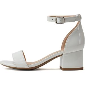 Soda “COY-2” ~ Little Kids/Children/Girls Open Toe Closed Back Counter Low Block Heeled Sandals with Adjustable Ankle Strap(White Patent)