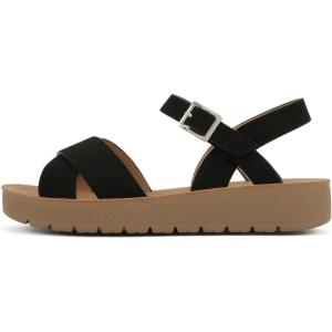 Soda “Chester-2” ~ Little Kids/Children/Girls Open Toe Crisscross Band Flat Sandal(Black Nubuck)