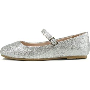 Soda Hookup-2 Kids/Children/Girls Fashion Classic Mary Jane Flat Rounded Ballet Shoes(Silver Glitter)