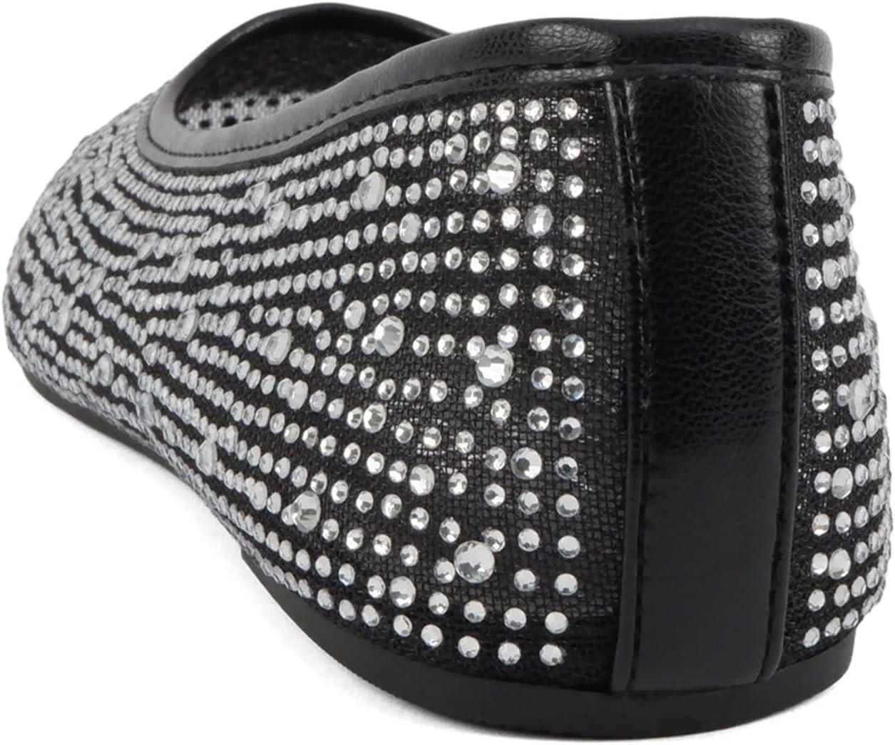 imageSoda Domina  Women Round Toe Rhinestone Mesh Ballet FlatBlack Mesh