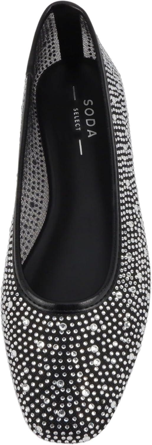 imageSoda Domina  Women Round Toe Rhinestone Mesh Ballet FlatBlack Mesh