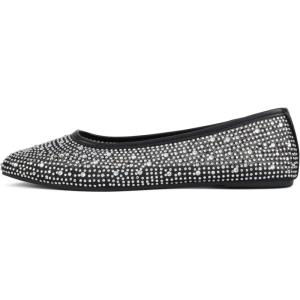 Soda Domina ~ Women Round Toe Rhinestone Mesh Ballet Flat(Black Mesh)