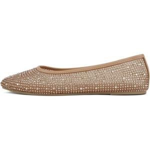 Soda Domina ~ Women Round Toe Rhinestone Mesh Ballet Flat(Tan Mesh)