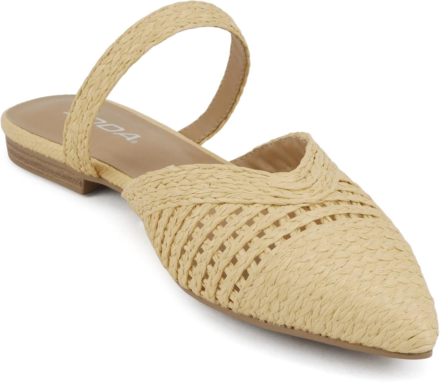 imageSoda Eladio  Women Pointed Toe Geometric Cut SlipOn PumpsBeige Raffia