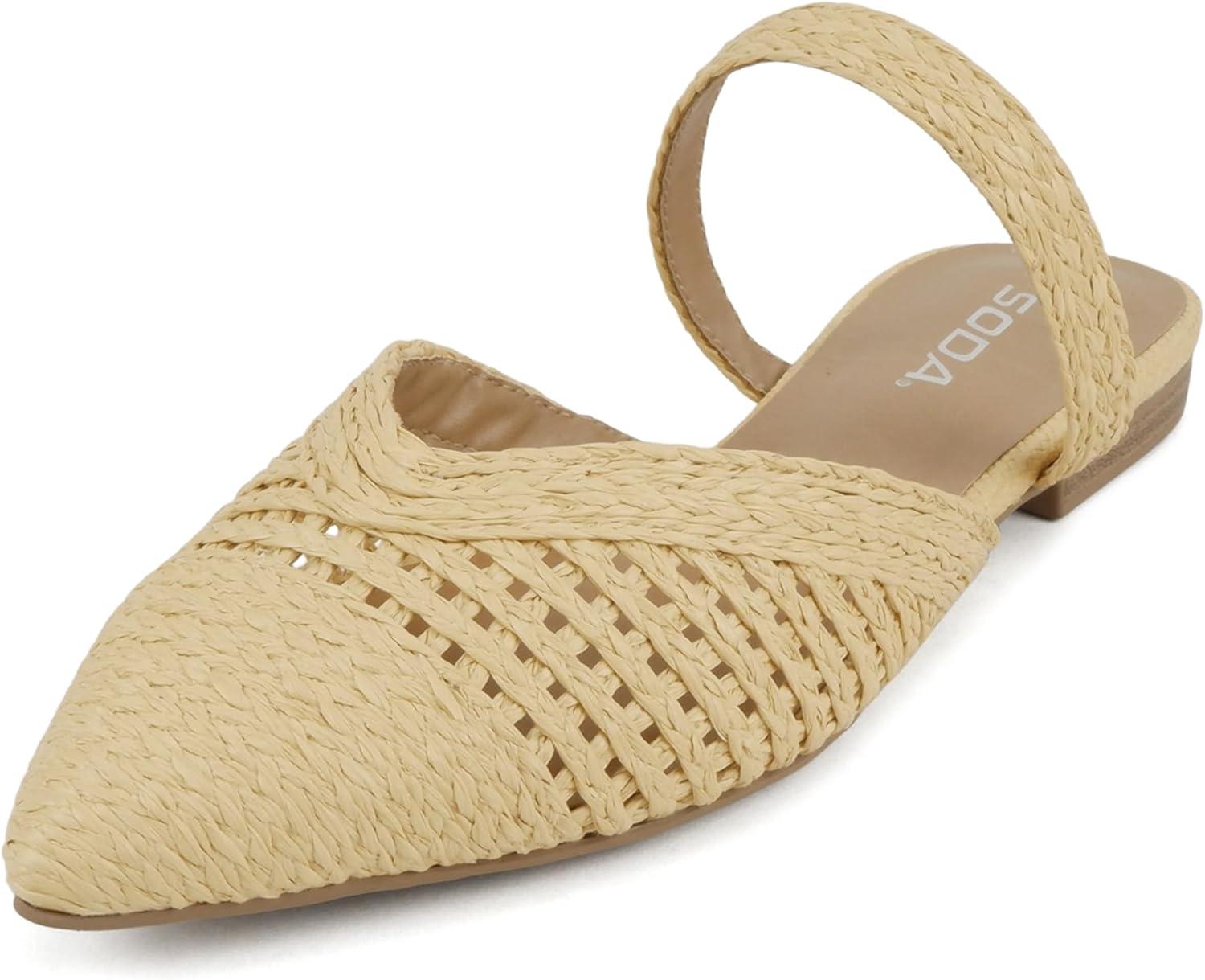 imageSoda Eladio  Women Pointed Toe Geometric Cut SlipOn PumpsBeige Raffia