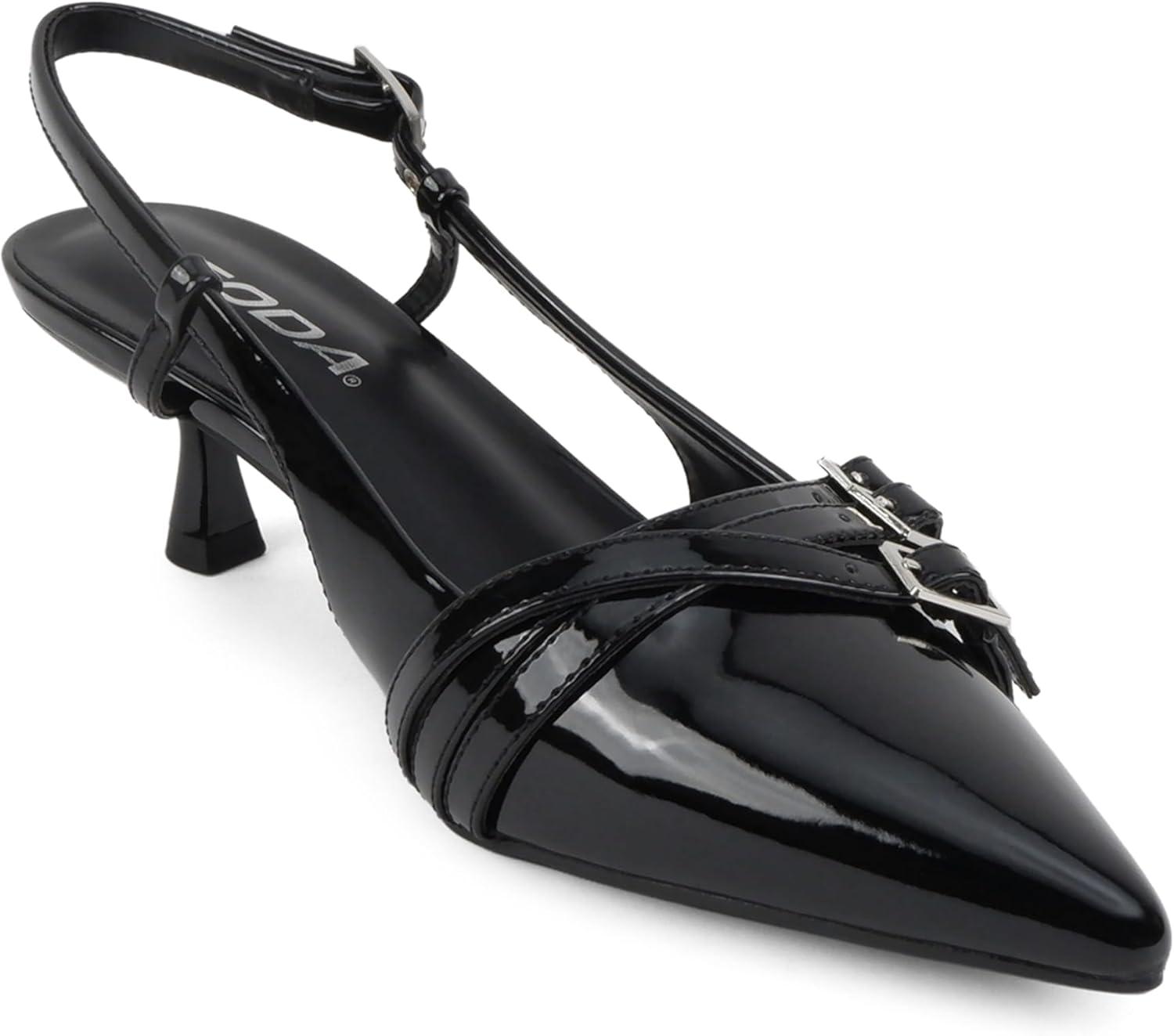 imageSoda Expo  Women Pointed Toe MultiStrap Kitten Heel Dress PumpsBlack Patent