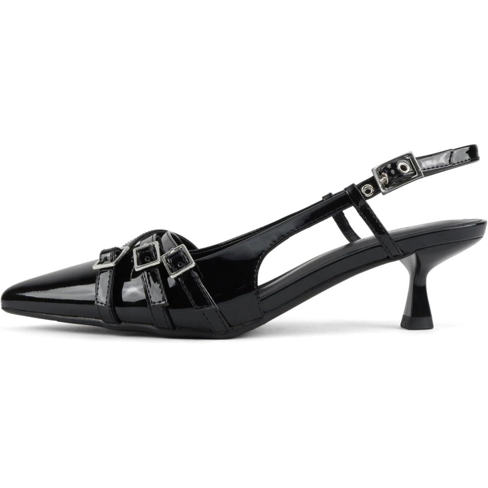 imageSoda Expo  Women Pointed Toe MultiStrap Kitten Heel Dress PumpsBlack Patent