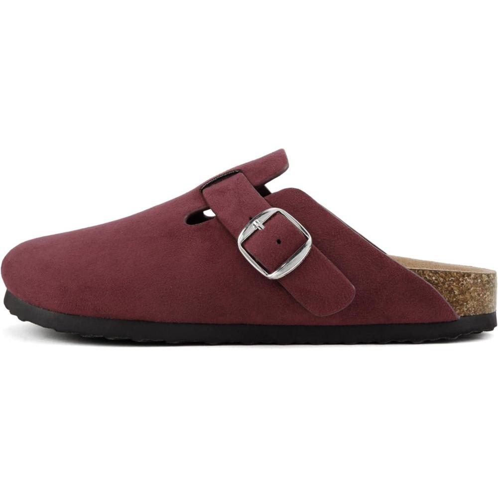 imageSoda Regis  Women Round Toe Buckle Strap SlipOn Flatform ClogBurgundy Imitation Suede