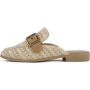 Soda Chantal ~ Women Square Toe Slip-On Low Heel Mule with Buckle Strap(Natural Raffia)