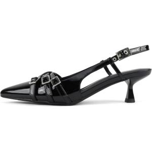 Soda Expo ~ Women Pointed Toe Multi-Strap Kitten Heel Dress Pumps(Black Patent)