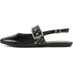 Soda Fruity ~ Women Round Toe Slingback Mule with Buckle Straps(Black Pu)