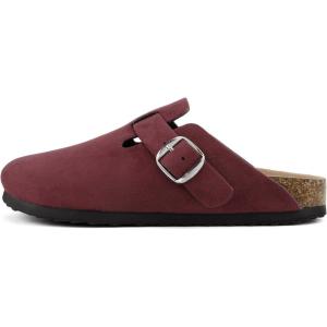 Soda Regis ~ Women Round Toe Buckle Strap Slip-On Flatform Clog(Burgundy Imitation Suede)