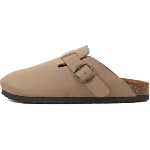 Soda Regis ~ Women Round Toe Buckle Strap Slip-On Flatform Clog(Light Taupe Imitation Suede)