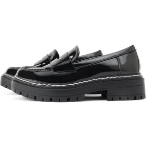 Soda “Soho” ~ Women Slip On Platform Heel Lug Sole Penny Loafer(Black Pat)