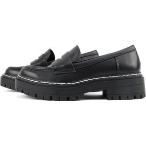 Soda “Soho” ~ Women Slip On Platform Heel Lug Sole Penny Loafer(Black Pu)