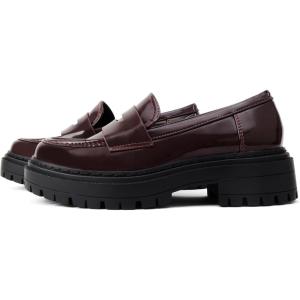 Soda “Soho” ~ Women Slip On Platform Heel Lug Sole Penny Loafer(Burgundy Pat)