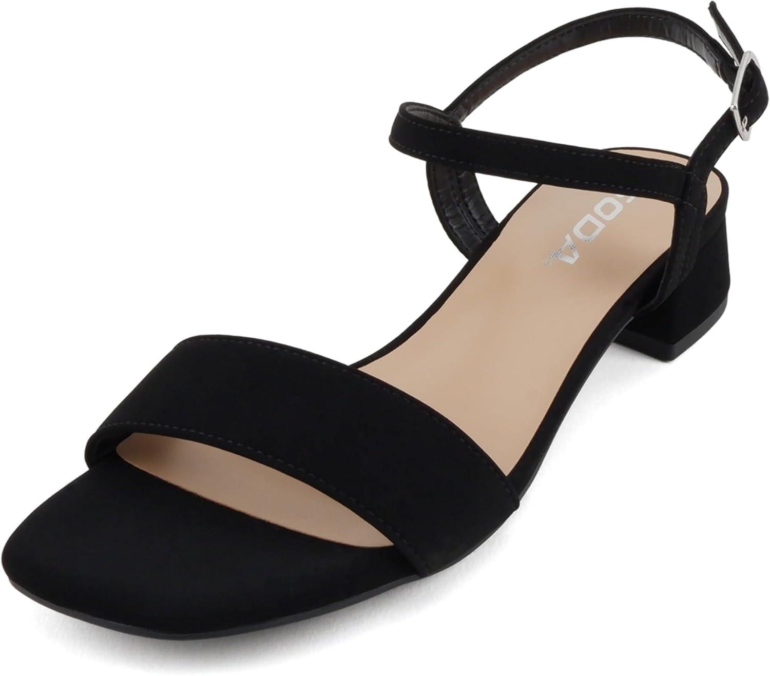 imageSoda Episode  Women Square Toe Ankle Strap Low Heeled SandalsBlack Nubuck