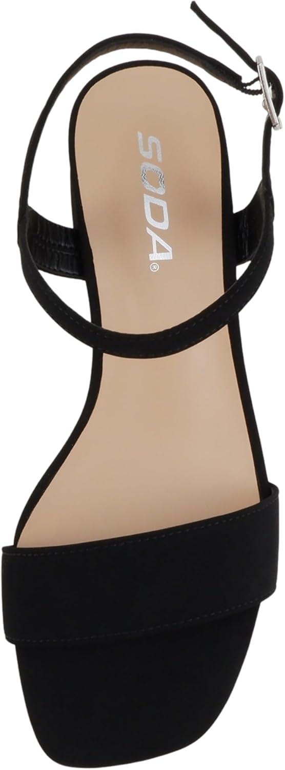 imageSoda Episode  Women Square Toe Ankle Strap Low Heeled SandalsBlack Nubuck