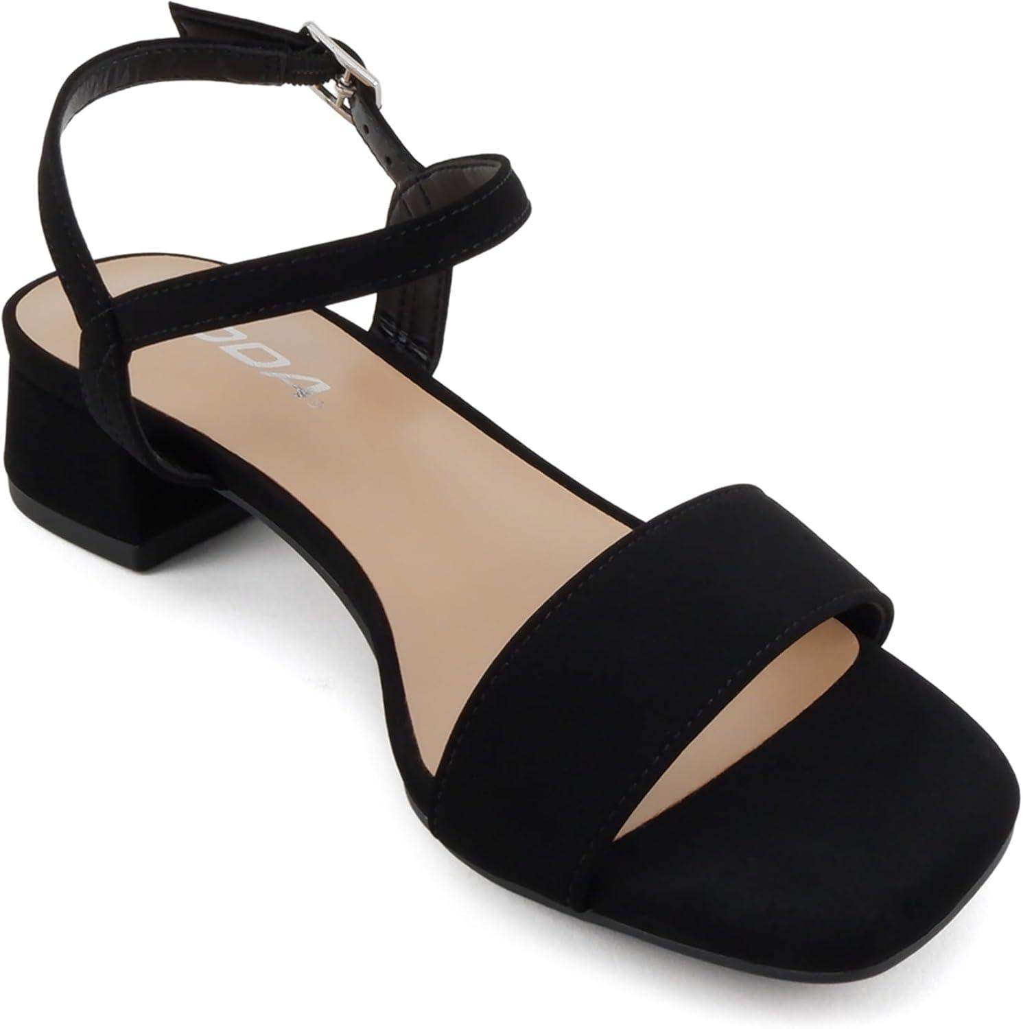 imageSoda Episode  Women Square Toe Ankle Strap Low Heeled SandalsBlack Nubuck