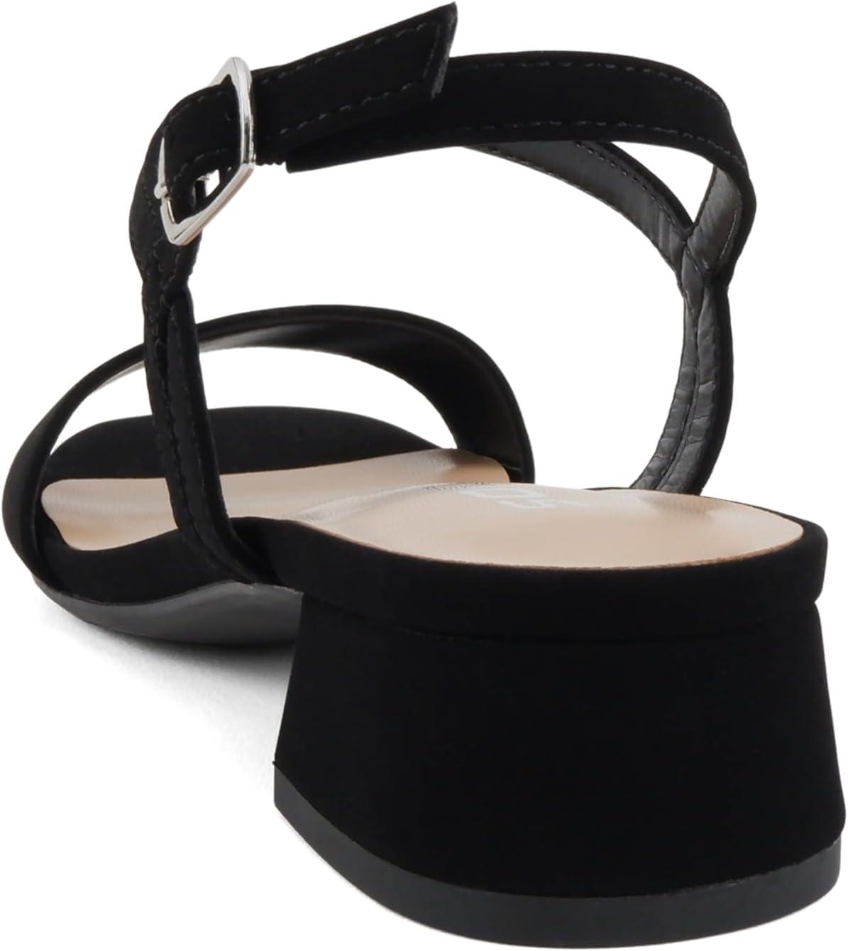 imageSoda Episode  Women Square Toe Ankle Strap Low Heeled SandalsBlack Nubuck