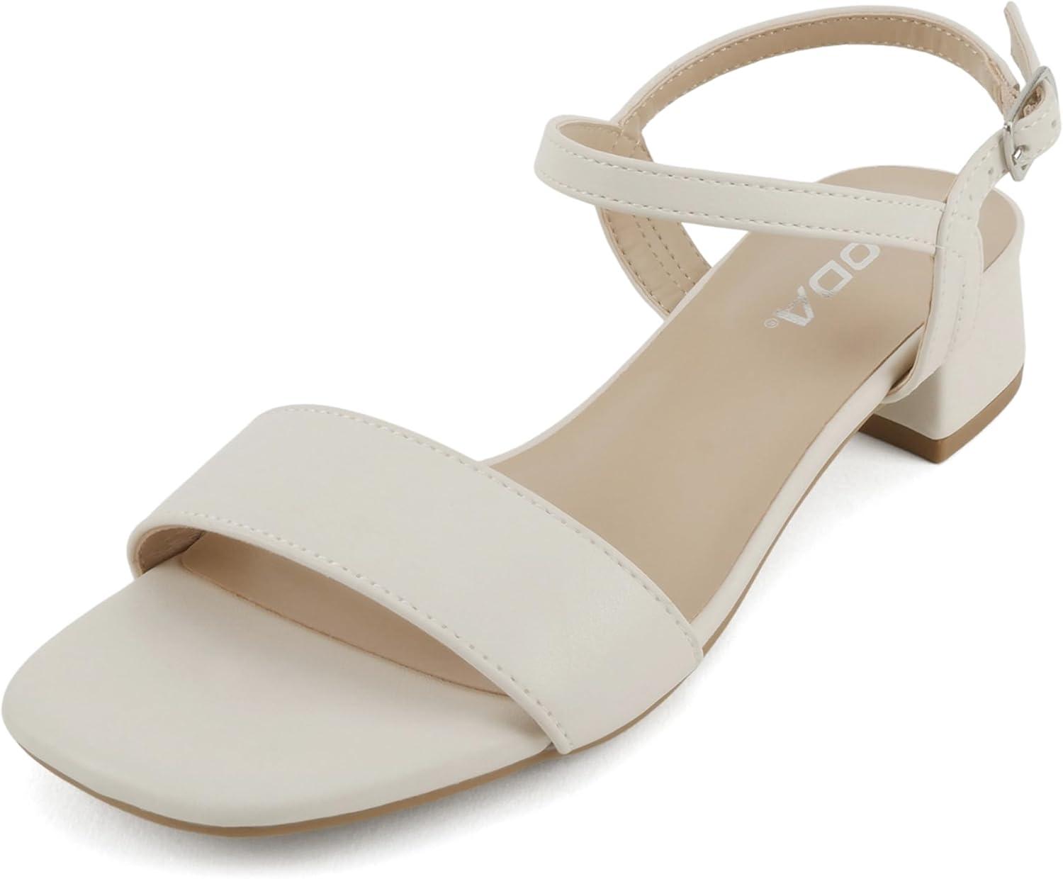 imageSoda Episode  Women Square Toe Ankle Strap Low Heeled SandalsBone Pu