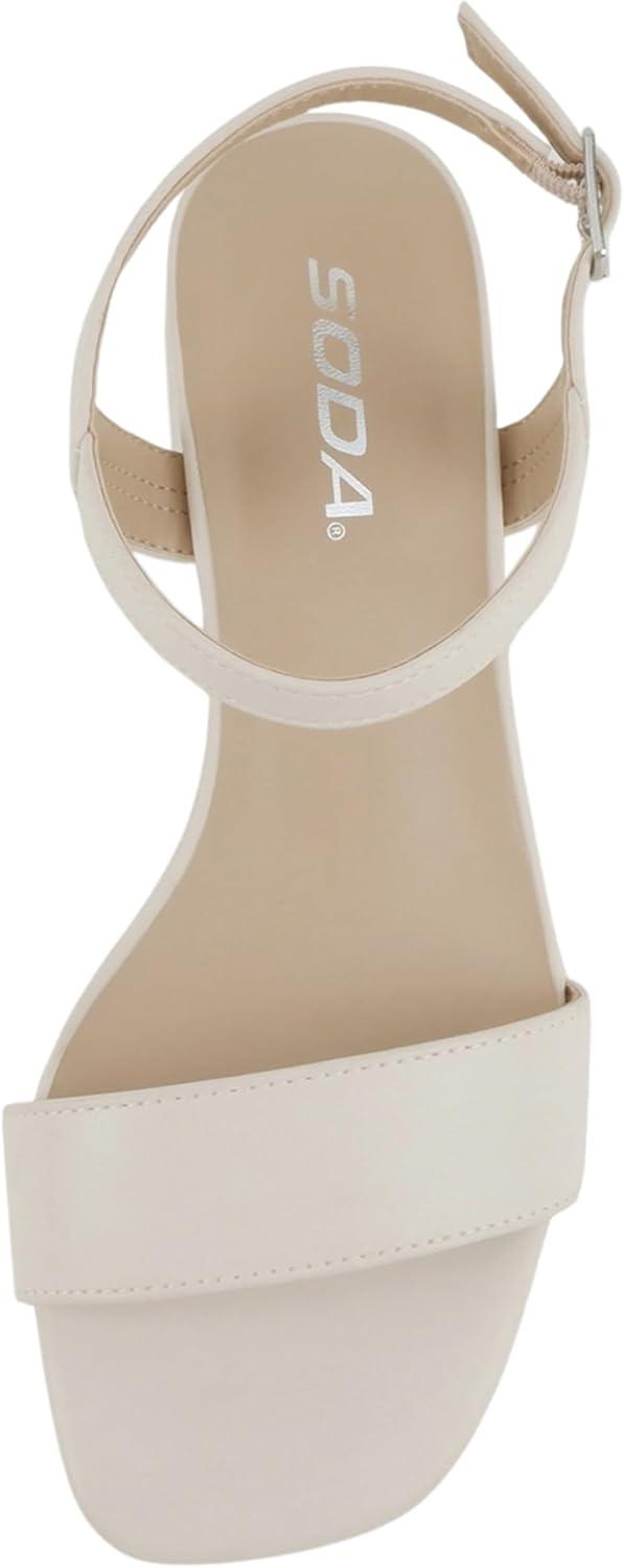 imageSoda Episode  Women Square Toe Ankle Strap Low Heeled SandalsBone Pu