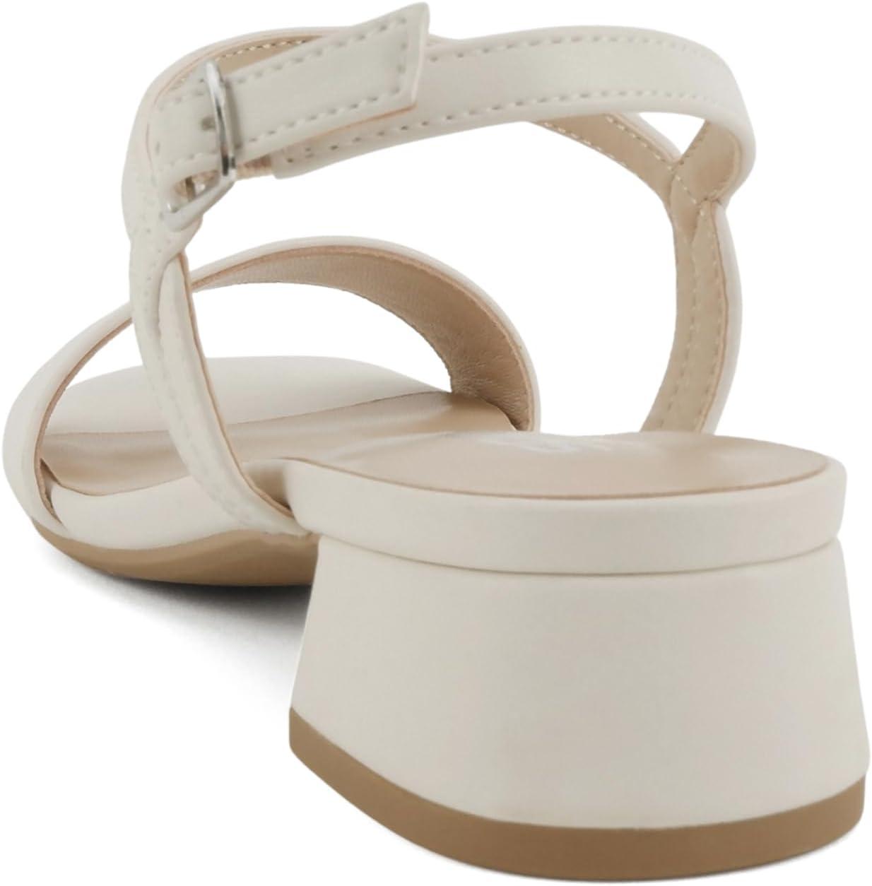imageSoda Episode  Women Square Toe Ankle Strap Low Heeled SandalsBone Pu