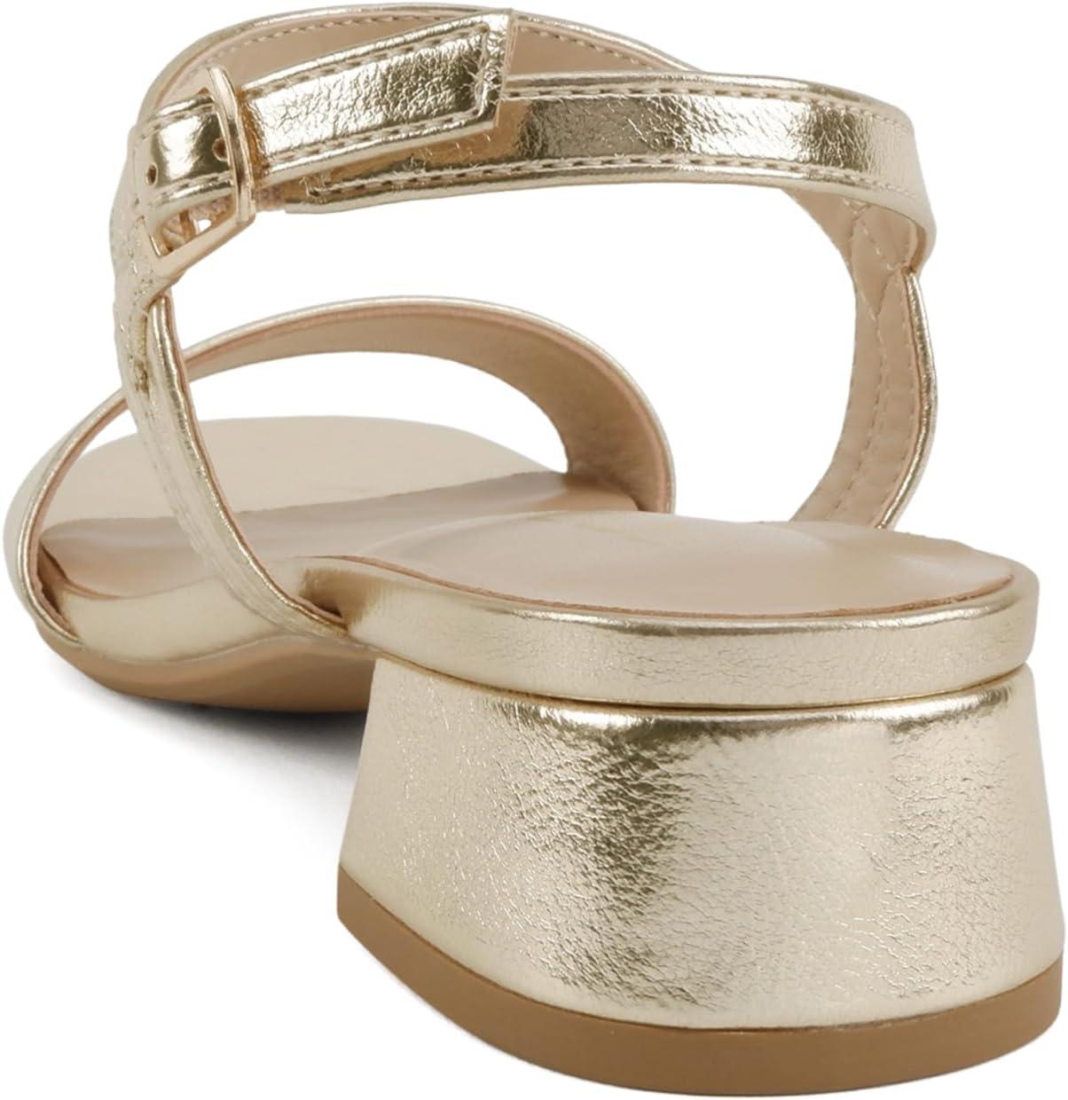 imageSoda Episode  Women Square Toe Ankle Strap Low Heeled SandalsGold