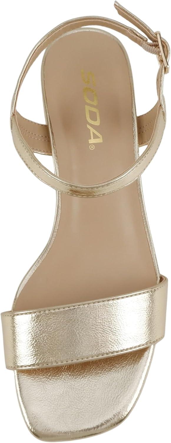 imageSoda Episode  Women Square Toe Ankle Strap Low Heeled SandalsGold