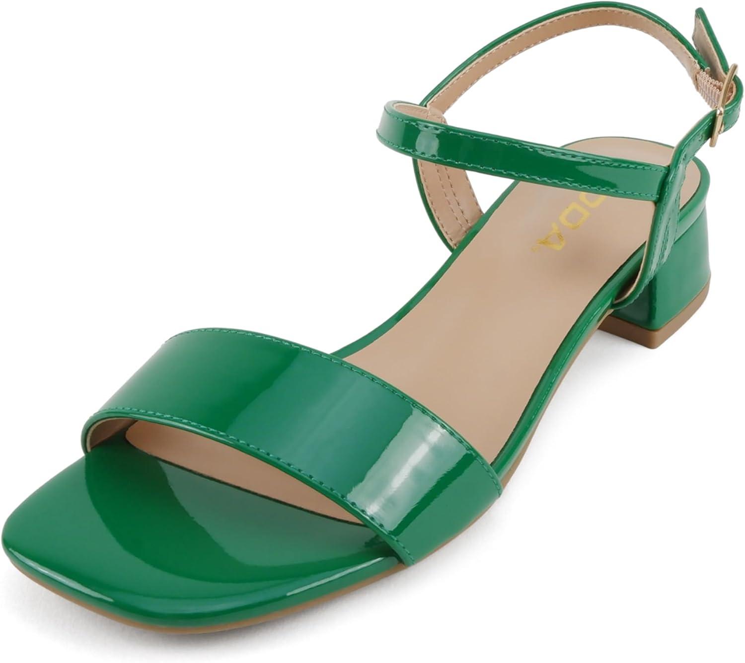imageSoda Episode  Women Square Toe Ankle Strap Low Heeled SandalsGreen Patent