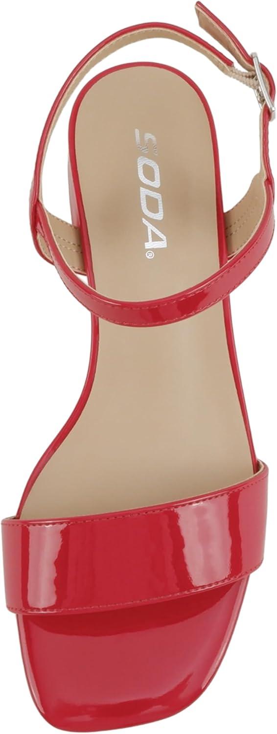 imageSoda Episode  Women Square Toe Ankle Strap Low Heeled SandalsLipstick Patent