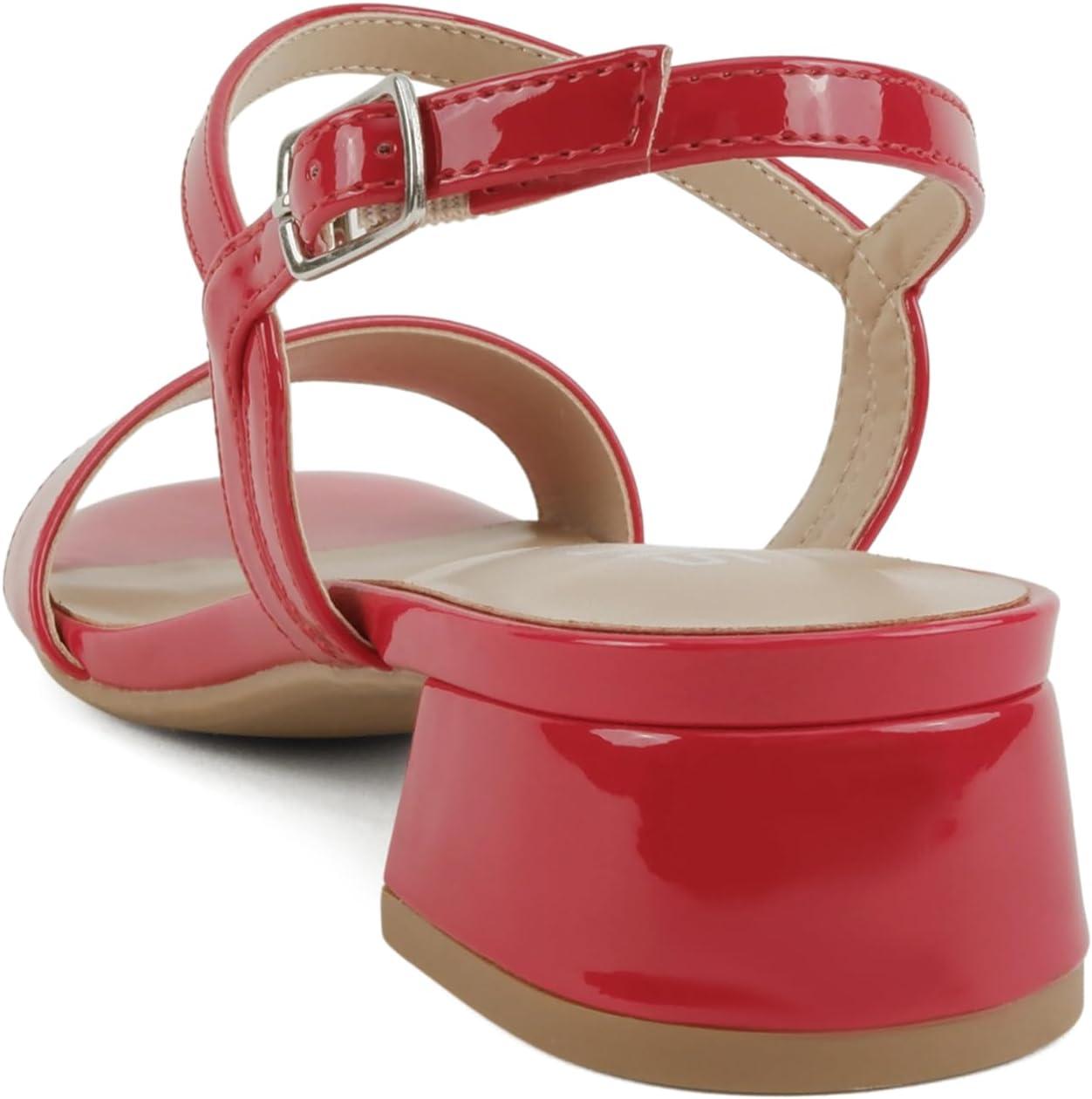 imageSoda Episode  Women Square Toe Ankle Strap Low Heeled SandalsLipstick Patent