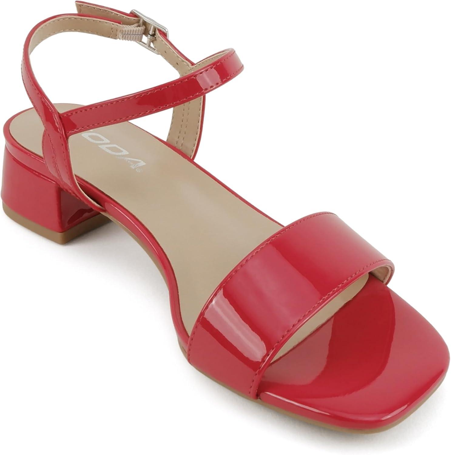 imageSoda Episode  Women Square Toe Ankle Strap Low Heeled SandalsLipstick Patent