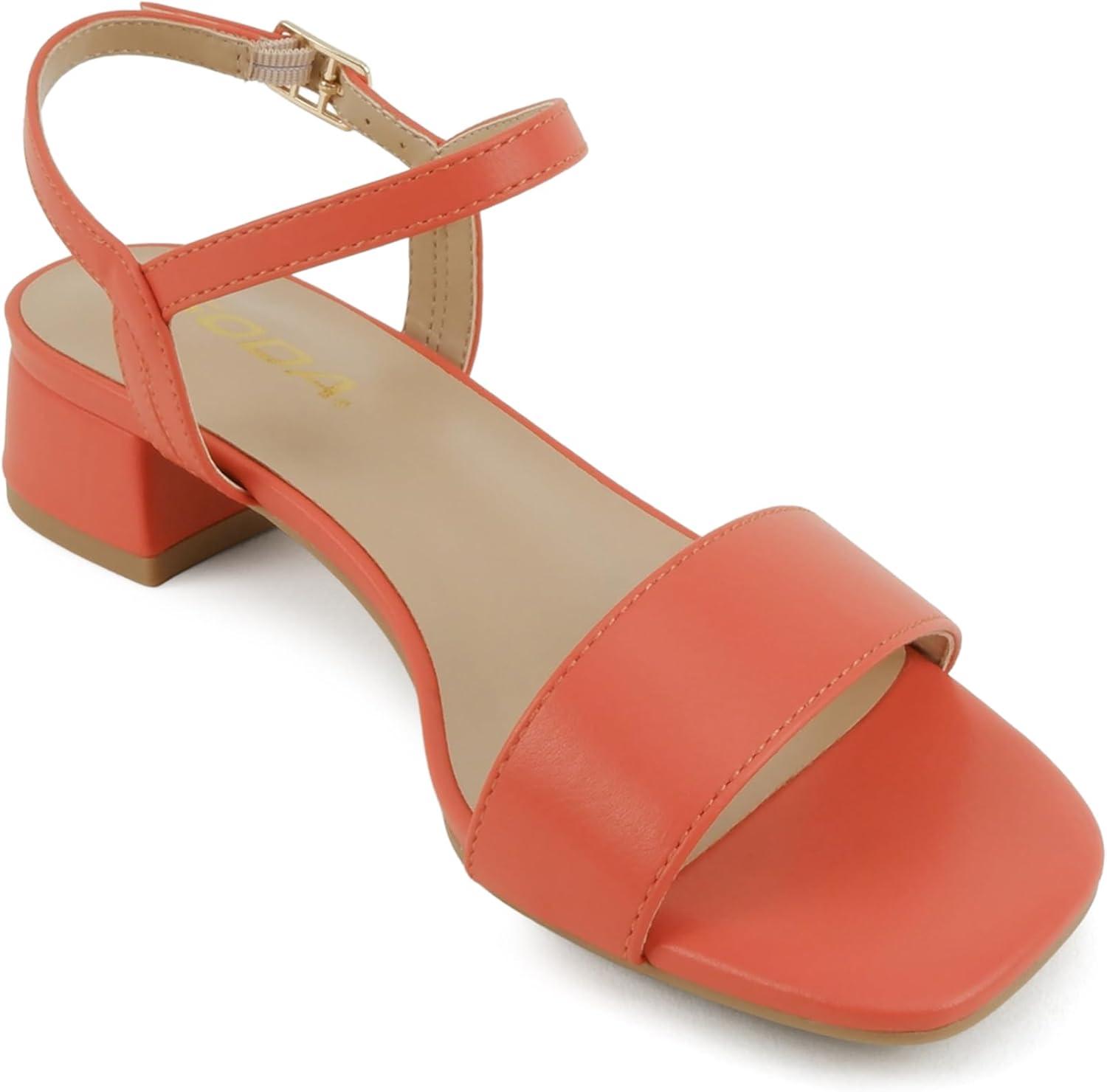 imageSoda Episode  Women Square Toe Ankle Strap Low Heeled SandalsOrange Pu