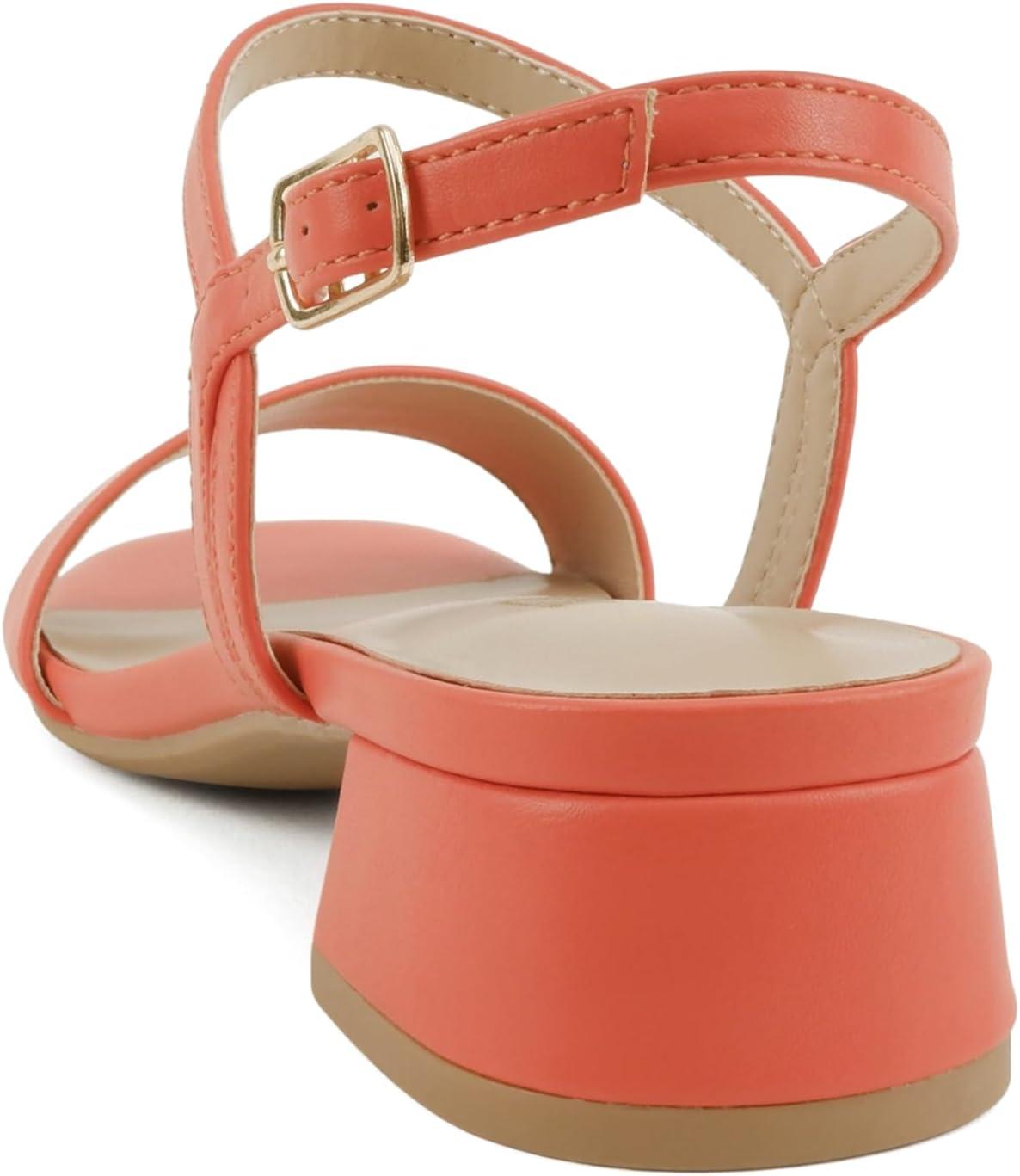 imageSoda Episode  Women Square Toe Ankle Strap Low Heeled SandalsOrange Pu